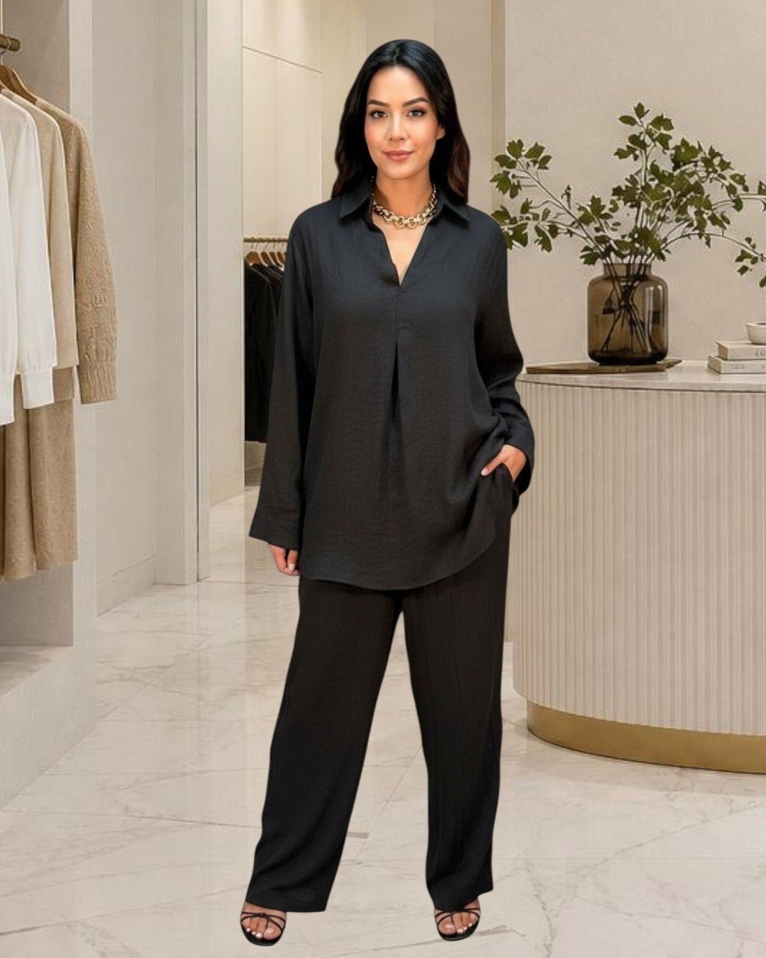 Ensemble blouse et pantalon large pour un look élégant - Modèle OSLO ivoire - NAC Collection