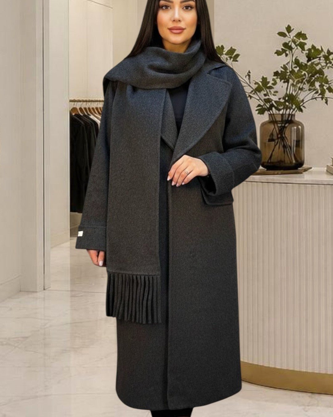 Manteau long avec écharpe intégrée - Élégance assurée ! - Modèle LIMA camel - NAC Collection