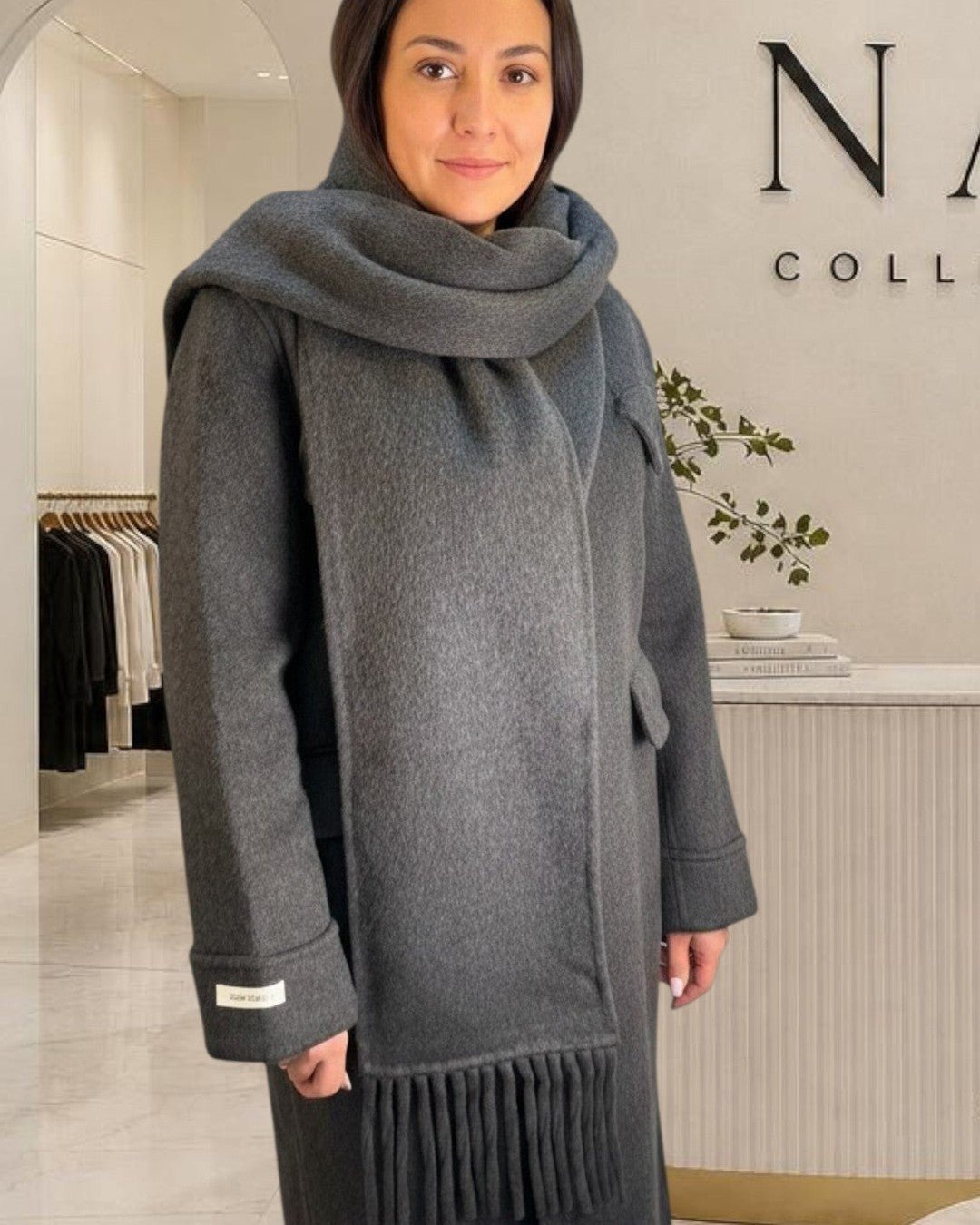 Manteau long avec écharpe intégrée - Élégance assurée ! - Modèle LIMA camel - NAC Collection