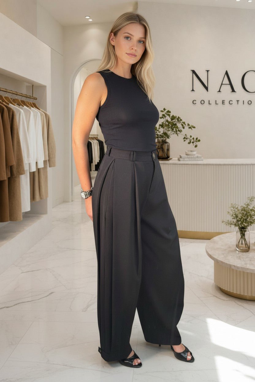 Pantalon large à jambe ballon noir — coupe palazzo taille haute - NAC Collection