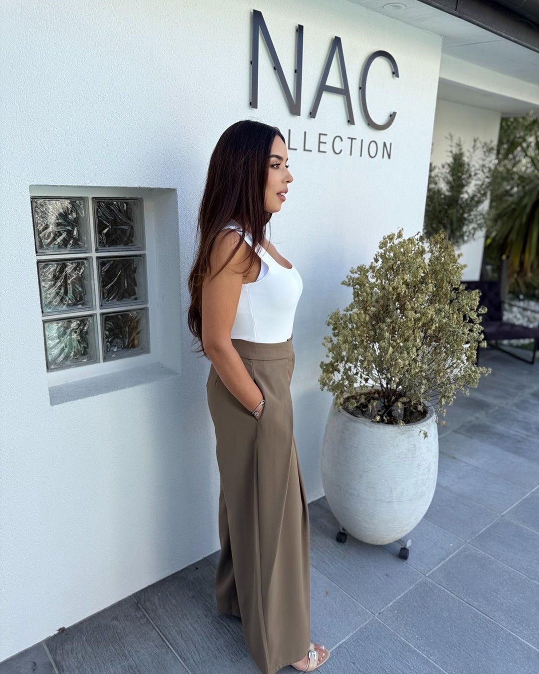 Pantalon large à plis taille haute kaki - Modèle PLEAT - NAC Collection