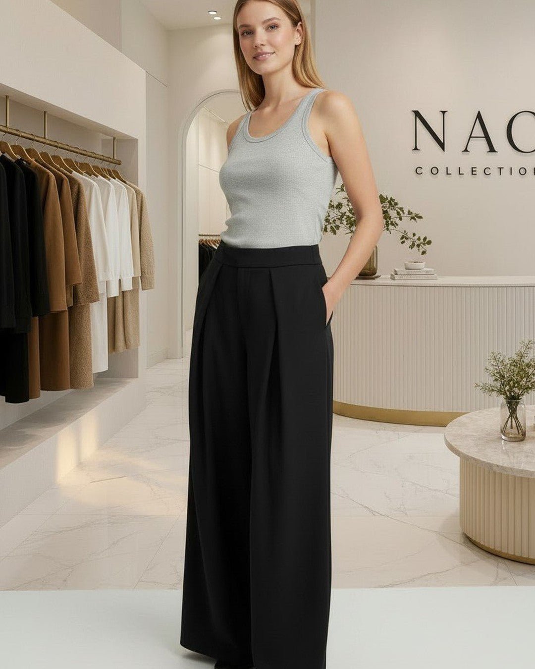 Pantalon large à plis taille haute - Modèle PLEAT - NAC Collection