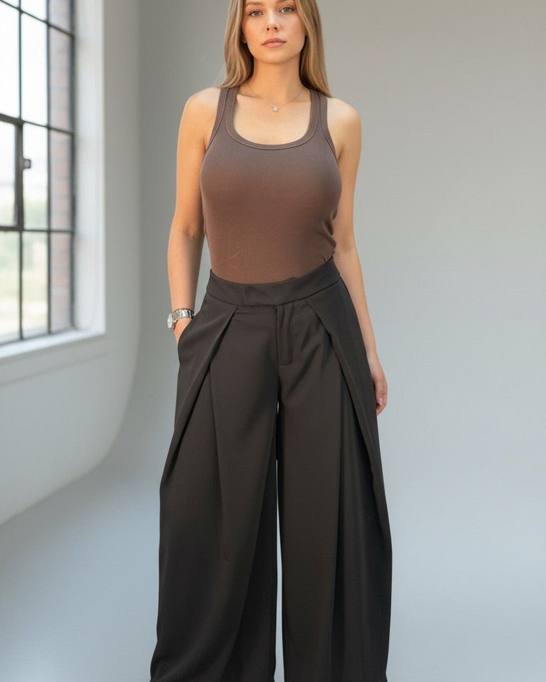 Pantalon large à plis taille haute - Modèle PLEAT - NAC Collection