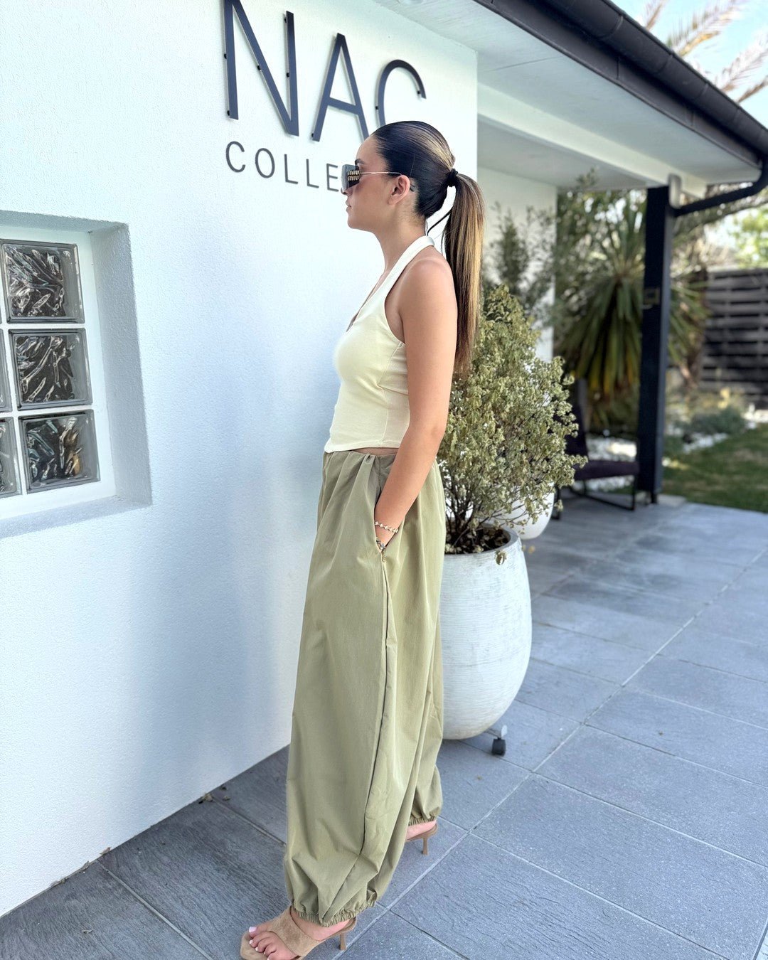 Pantalon parachute taille haute kaki - Modèle OASIS - NAC Collection