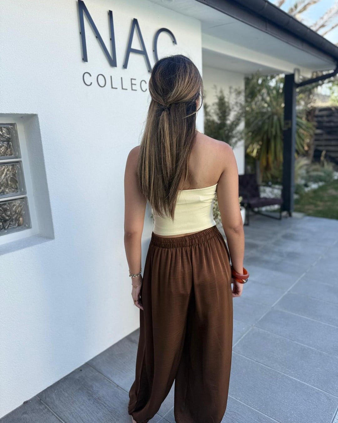 Pantalon sarouel satiné marron femme - Modèle ZÉPHYR - NAC Collection