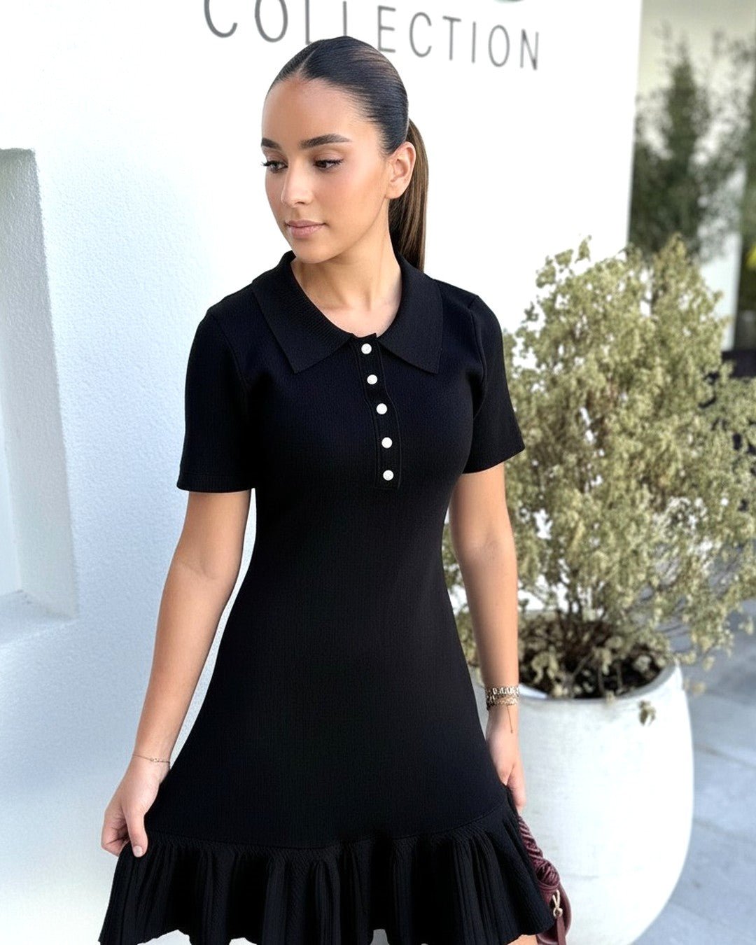 Robe polo noire évasée. Modèle NUIT - NAC Collection