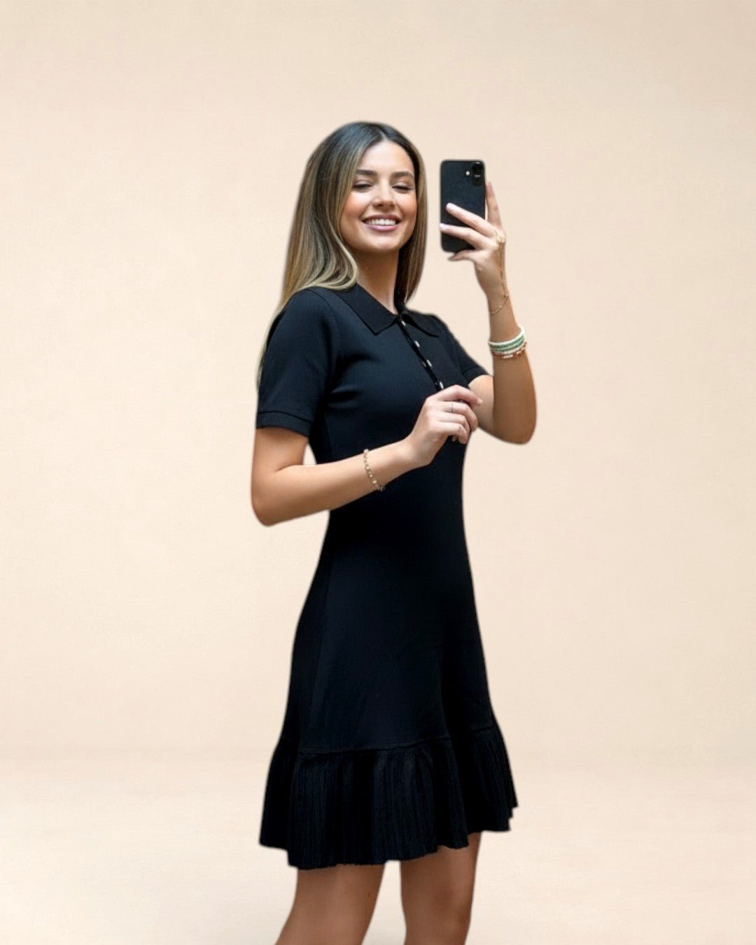 Robe polo noire évasée. Modèle NUIT - NAC Collection