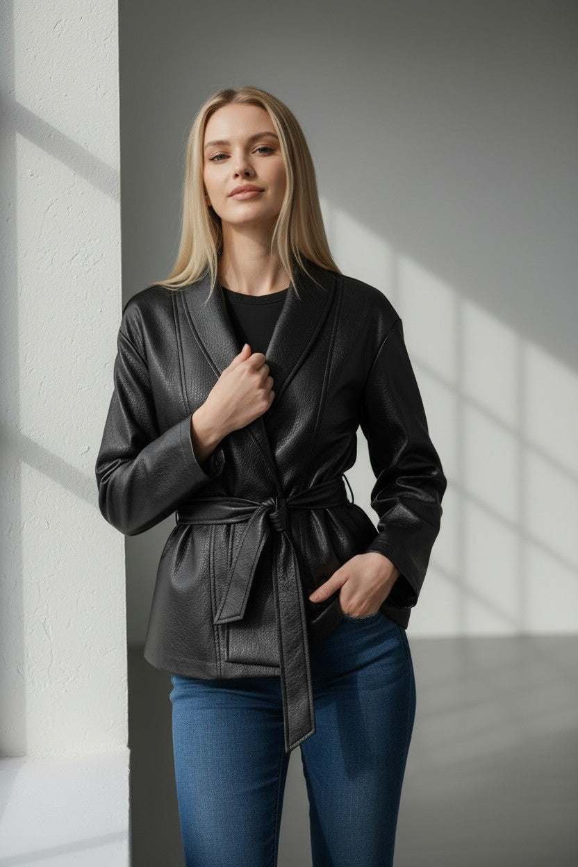 Veste effet cuir ceinturée - NAC Collection