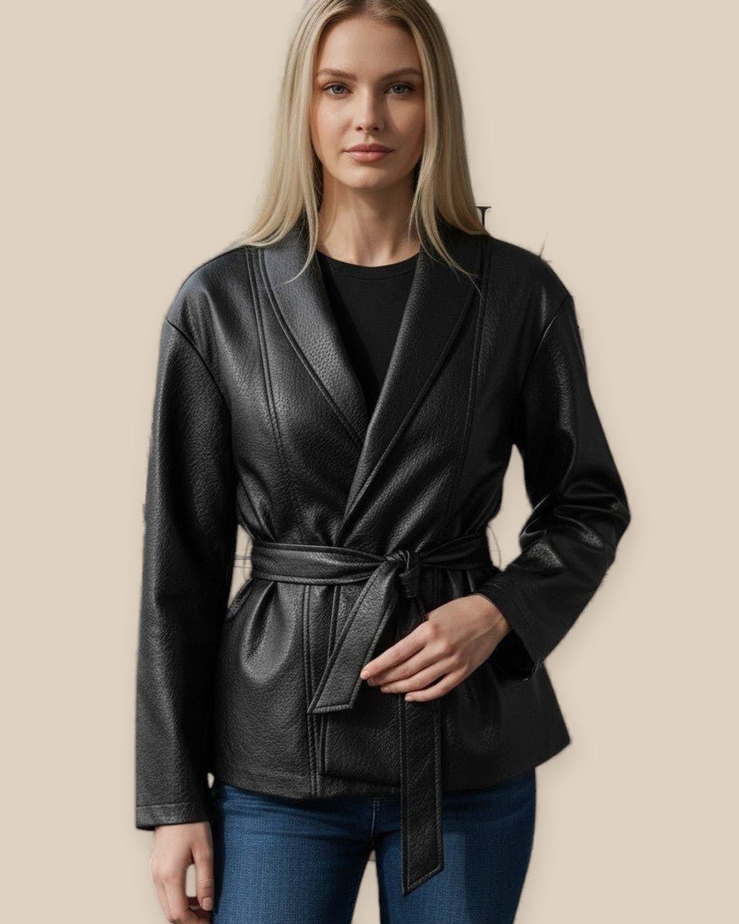 Veste effet cuir ceinturée : élégance urbaine assurée - Modèle URBAN - NAC Collection