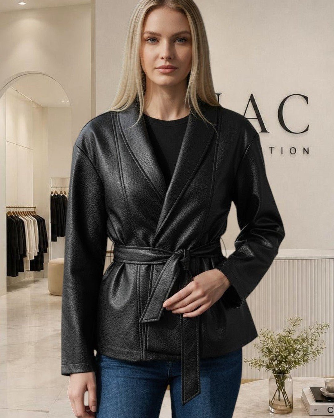 Veste effet cuir ceinturée : élégance urbaine assurée - Modèle URBAN - NAC Collection